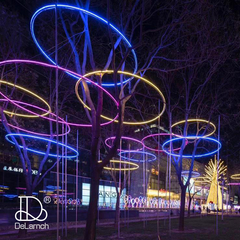 LED户外 环形圆圈发光灯 公园景区路边夜景亮化装饰铁圈许愿环灯挂树